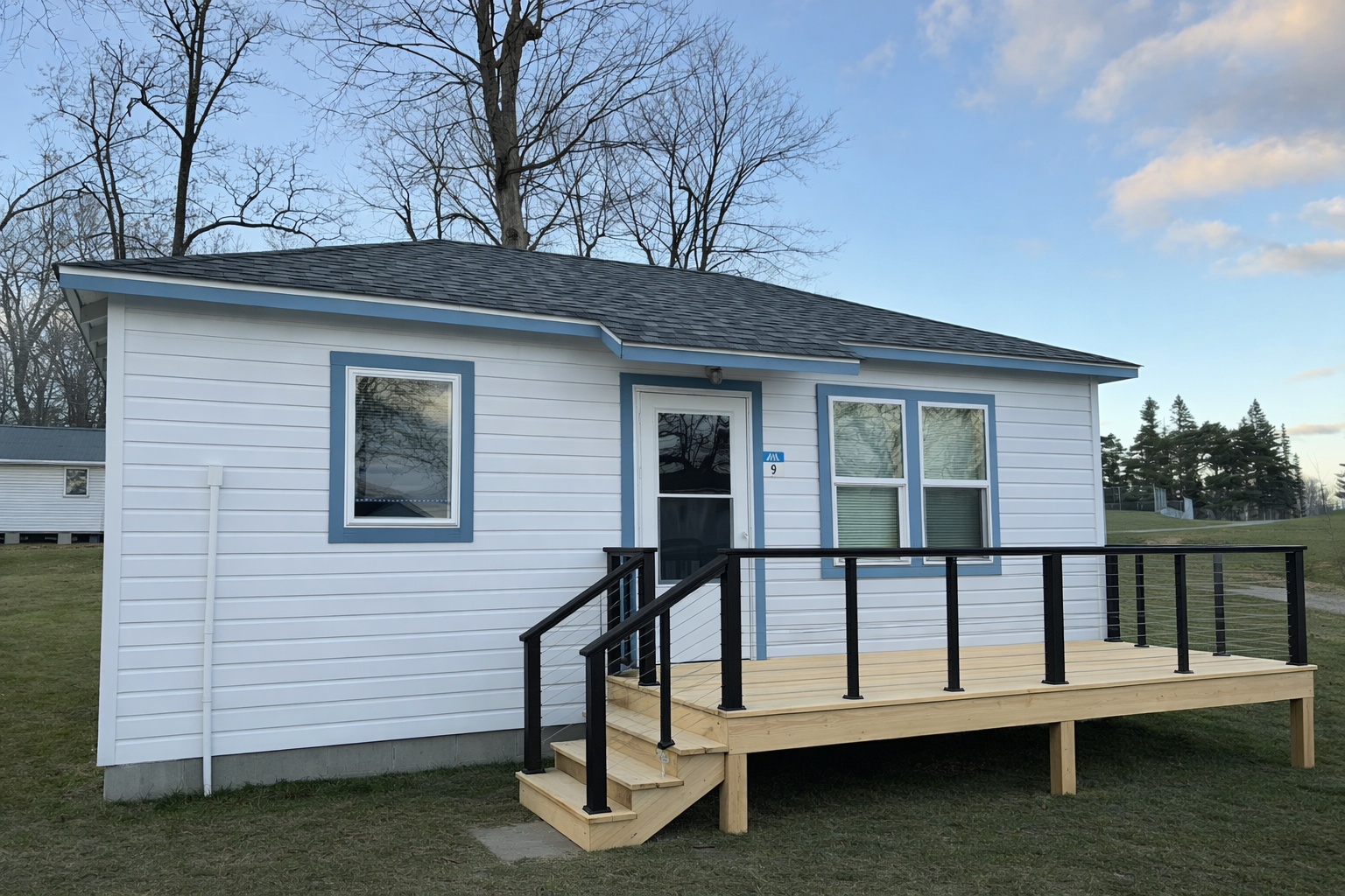 West end cabin interior — rendering after full upgrade